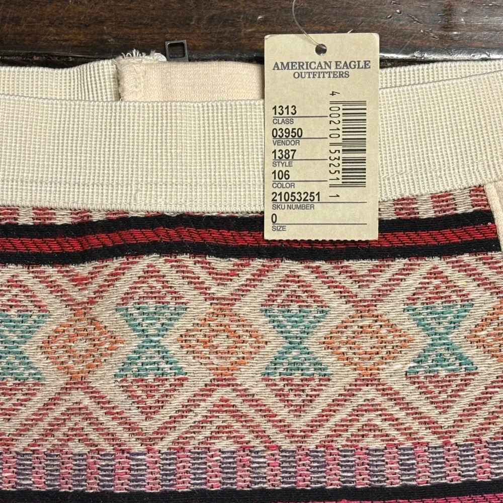 American Eagle Southwestern Tapestry Mini Skirt Size 0 Cream Knit Boho Aztec New